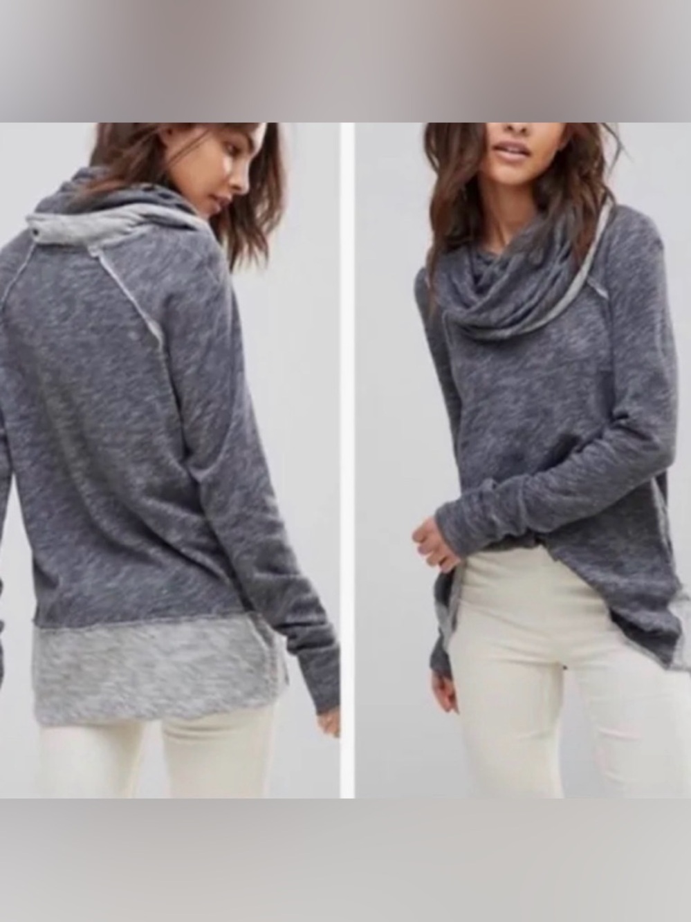 Free People Charcoal Heather Cowl Neck Pullover